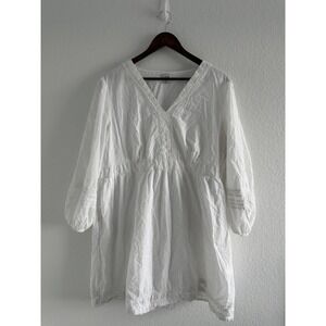 J.Crew Boho 100% Cotton XXL White Lace Trim Puff Sleeve Spring Graduation Dress